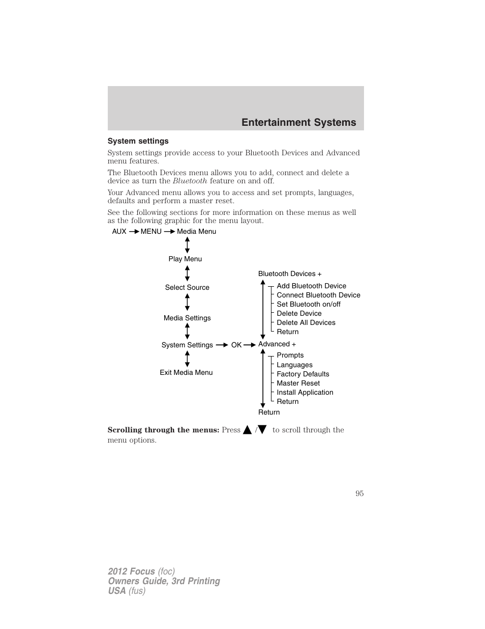 System settings, Entertainment systems | FORD 2012 Focus v.3 User Manual | Page 96 / 404