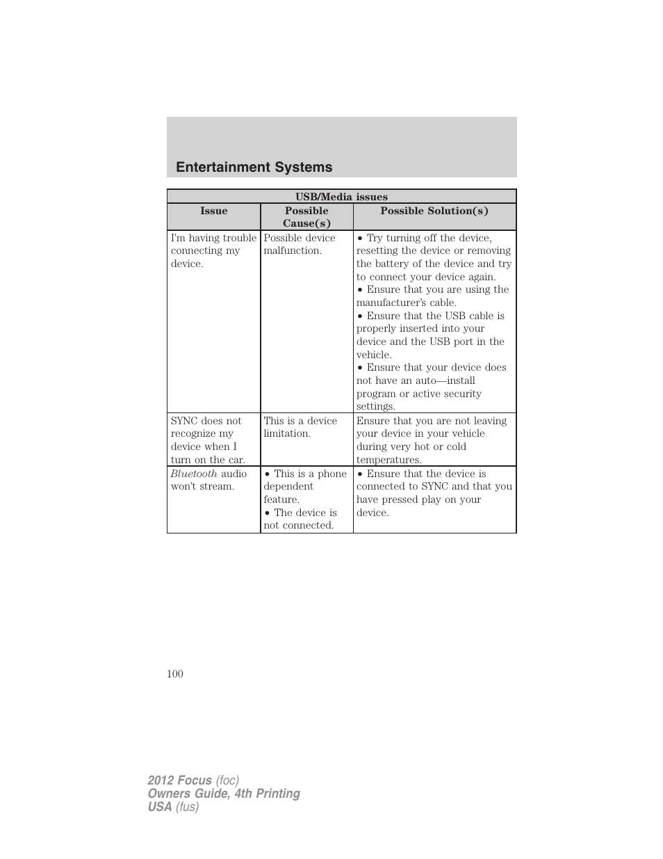 Entertainment systems | FORD 2012 Focus v.4 User Manual | Page 100 / 405