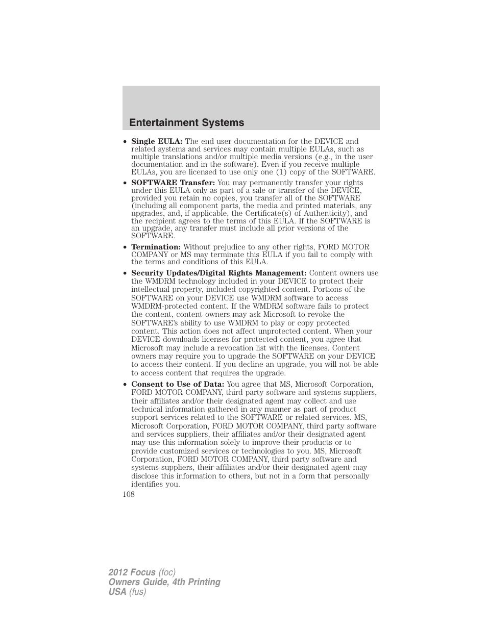 Entertainment systems | FORD 2012 Focus v.4 User Manual | Page 108 / 405