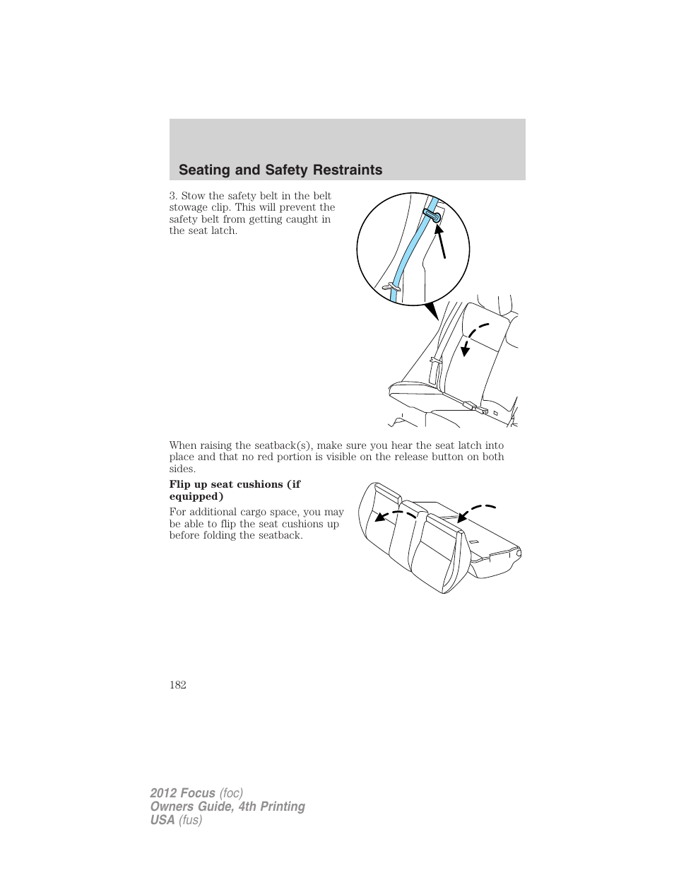 Seating and safety restraints | FORD 2012 Focus v.4 User Manual | Page 182 / 405