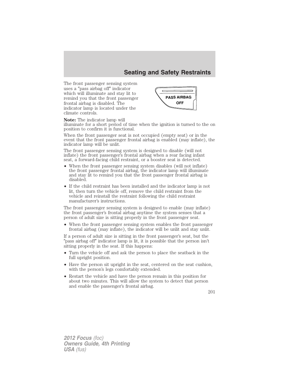 Seating and safety restraints | FORD 2012 Focus v.4 User Manual | Page 201 / 405