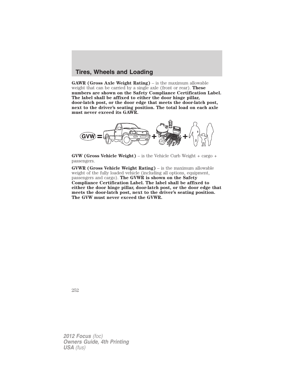 Tires, wheels and loading | FORD 2012 Focus v.4 User Manual | Page 252 / 405