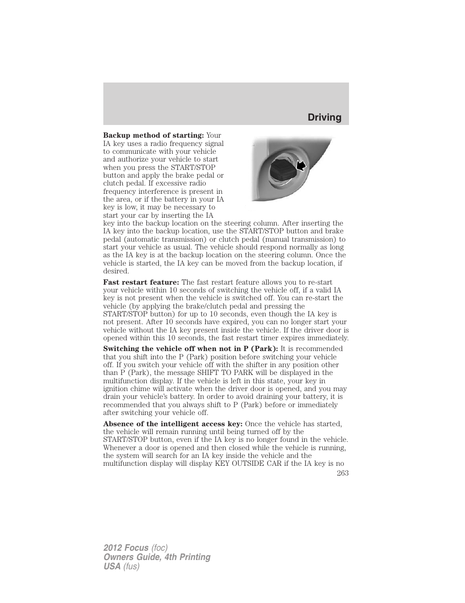 Driving | FORD 2012 Focus v.4 User Manual | Page 263 / 405