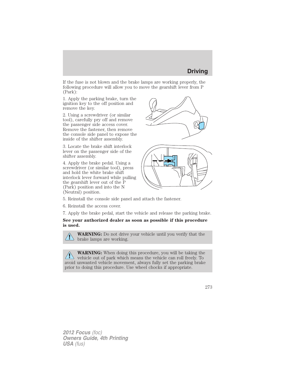 Driving | FORD 2012 Focus v.4 User Manual | Page 273 / 405