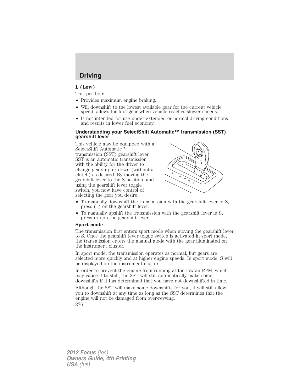 Driving | FORD 2012 Focus v.4 User Manual | Page 276 / 405