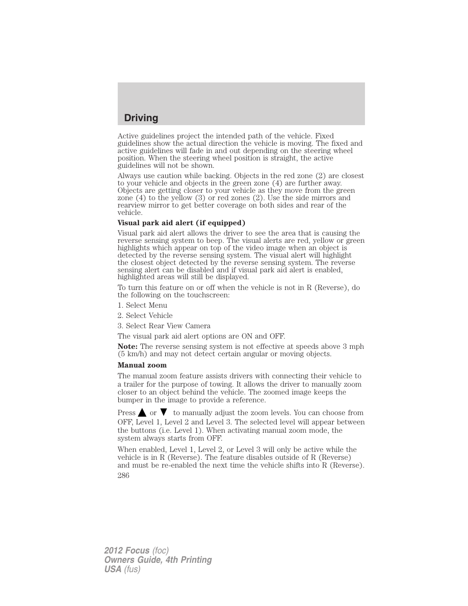 Driving | FORD 2012 Focus v.4 User Manual | Page 286 / 405