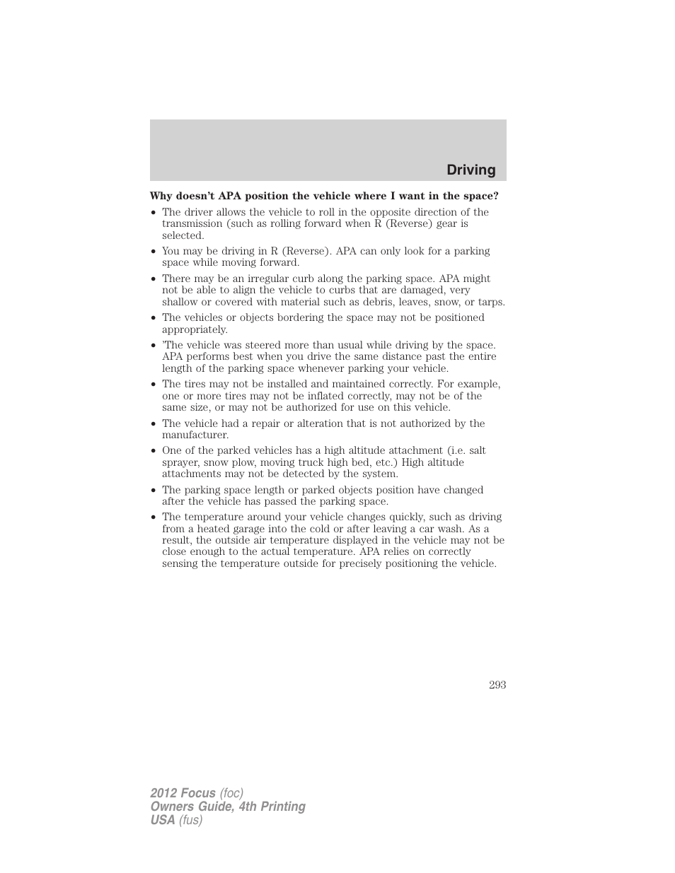 Driving | FORD 2012 Focus v.4 User Manual | Page 293 / 405