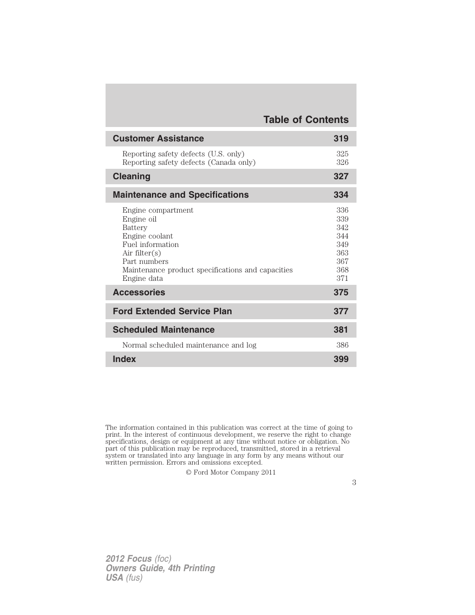 FORD 2012 Focus v.4 User Manual | Page 3 / 405