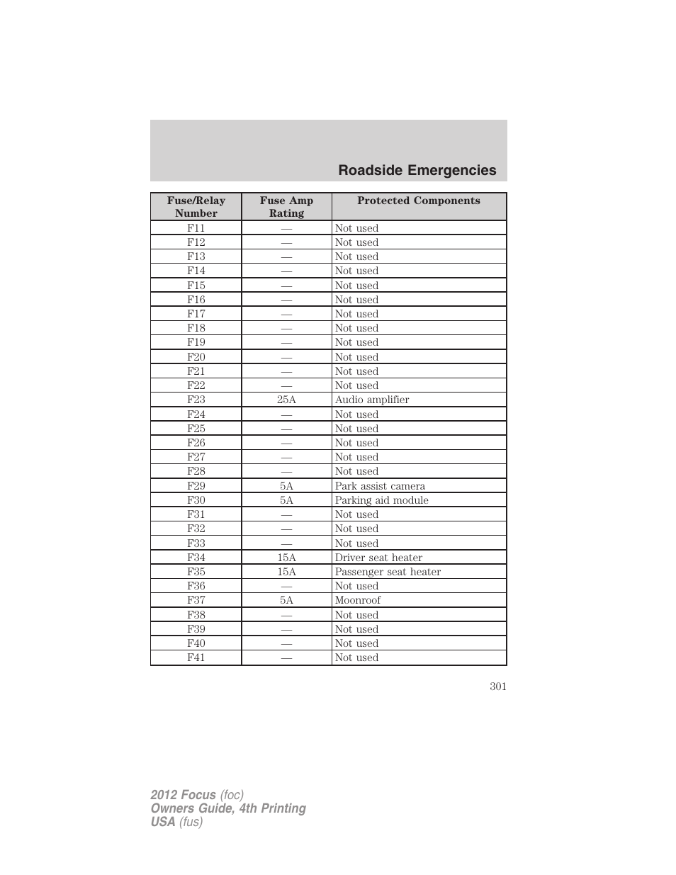 Roadside emergencies | FORD 2012 Focus v.4 User Manual | Page 301 / 405