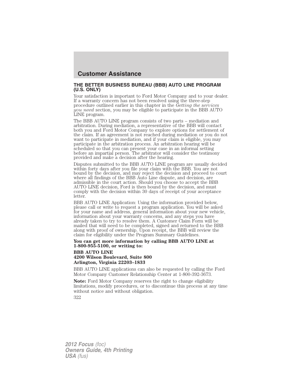 Customer assistance | FORD 2012 Focus v.4 User Manual | Page 322 / 405