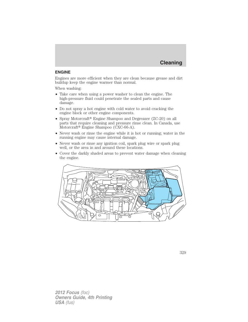 Engine, Cleaning | FORD 2012 Focus v.4 User Manual | Page 329 / 405