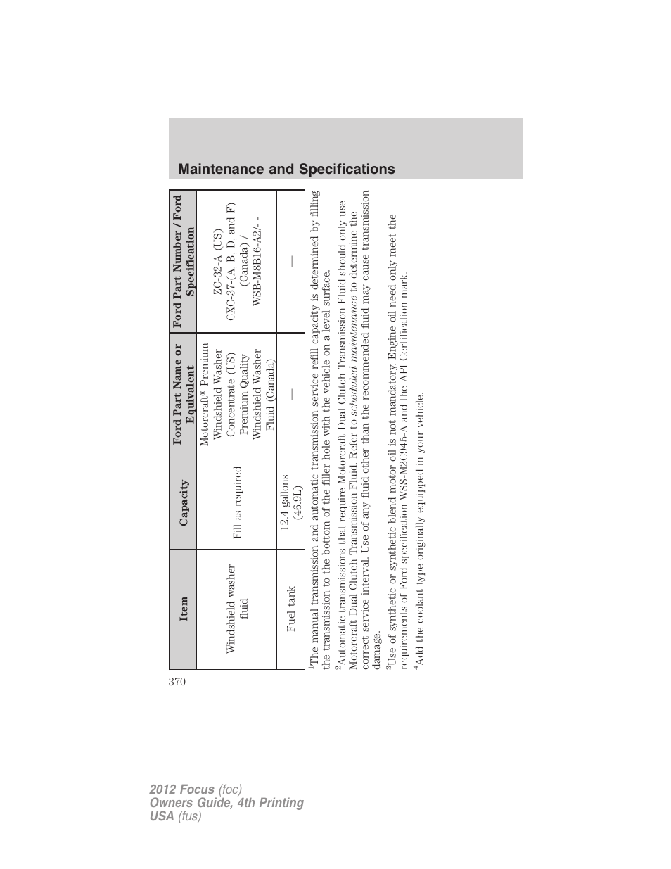 Maintenance and specifications | FORD 2012 Focus v.4 User Manual | Page 370 / 405