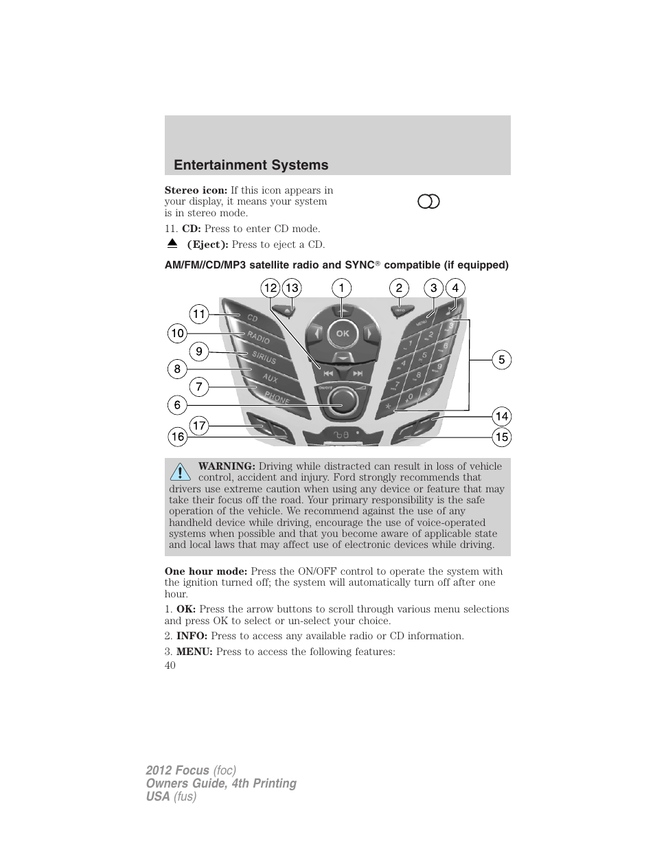 Entertainment systems | FORD 2012 Focus v.4 User Manual | Page 40 / 405