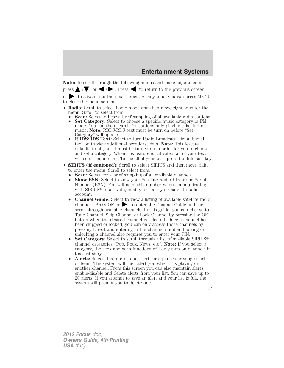 Entertainment systems | FORD 2012 Focus v.4 User Manual | Page 41 / 405
