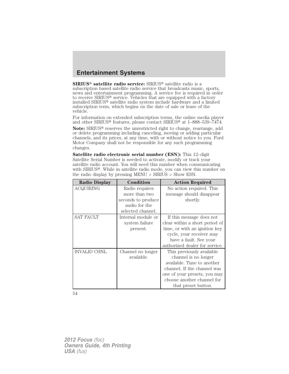 Entertainment systems | FORD 2012 Focus v.4 User Manual | Page 54 / 405
