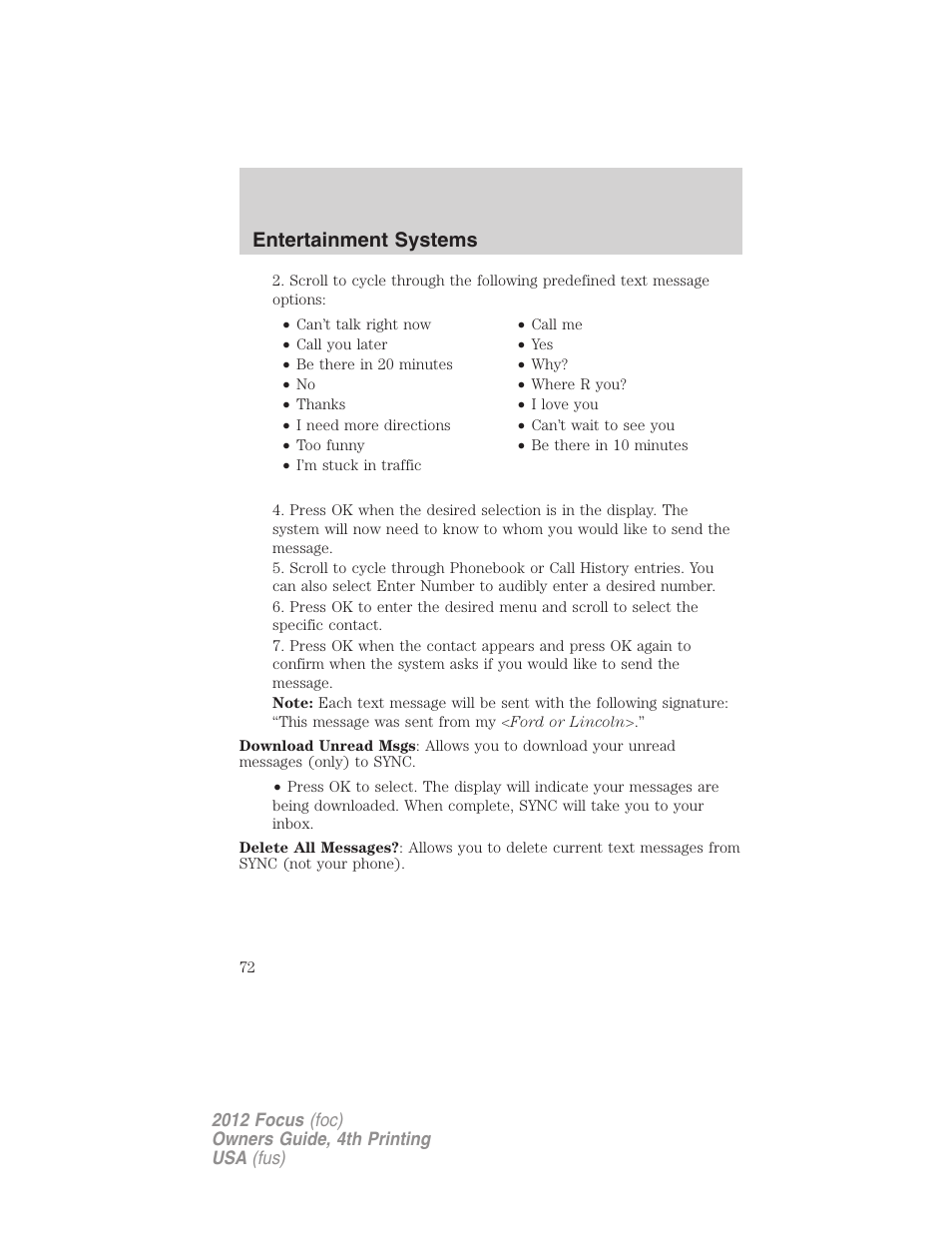 Entertainment systems | FORD 2012 Focus v.4 User Manual | Page 72 / 405