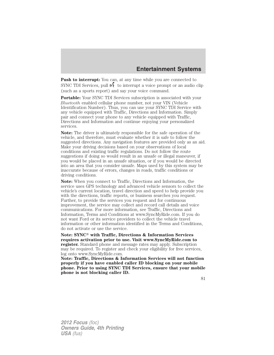 Entertainment systems | FORD 2012 Focus v.4 User Manual | Page 81 / 405