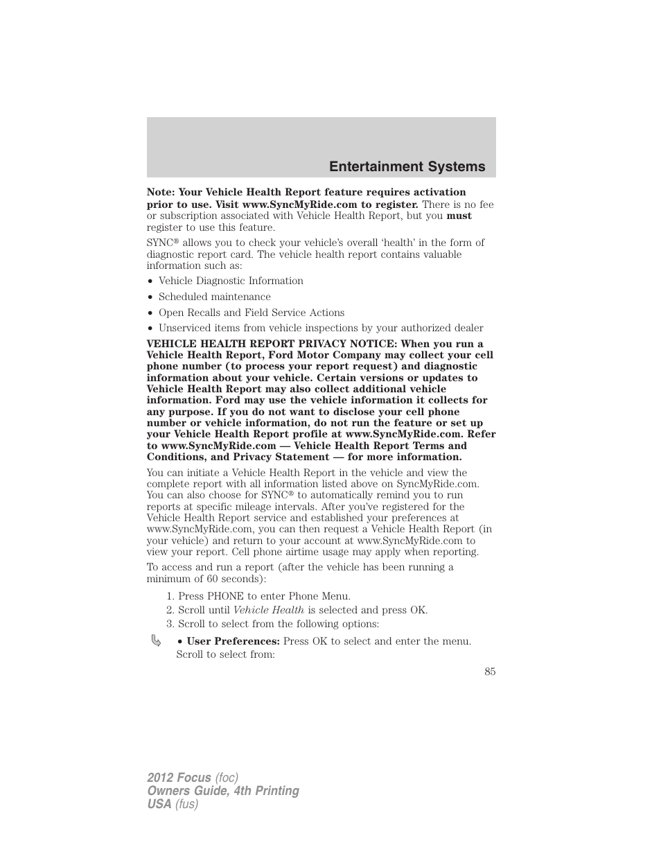 Entertainment systems | FORD 2012 Focus v.4 User Manual | Page 85 / 405