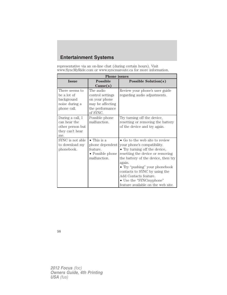 Entertainment systems | FORD 2012 Focus v.4 User Manual | Page 98 / 405