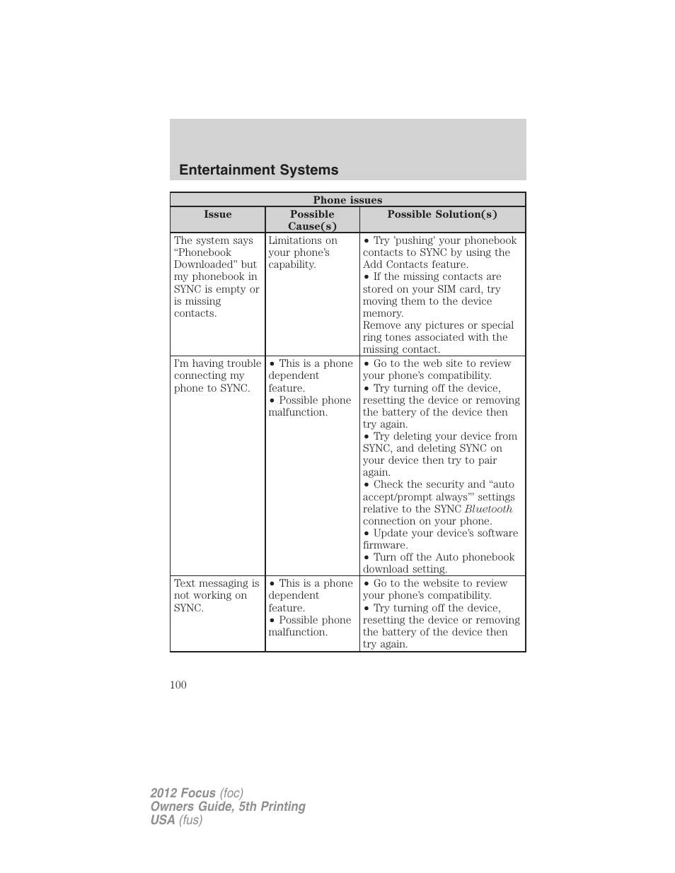 Entertainment systems | FORD 2012 Focus v.5 User Manual | Page 100 / 407