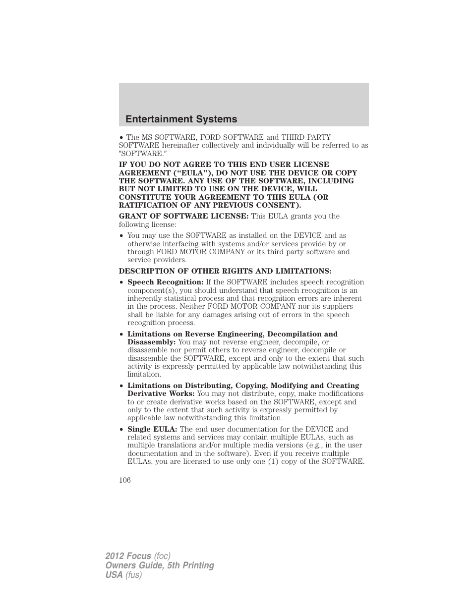 Entertainment systems | FORD 2012 Focus v.5 User Manual | Page 106 / 407