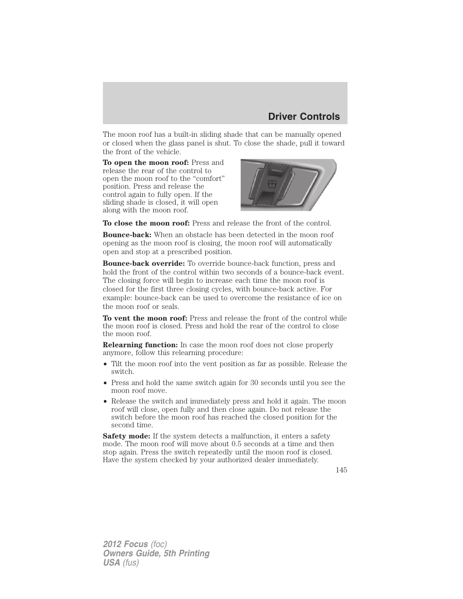 Driver controls | FORD 2012 Focus v.5 User Manual | Page 145 / 407