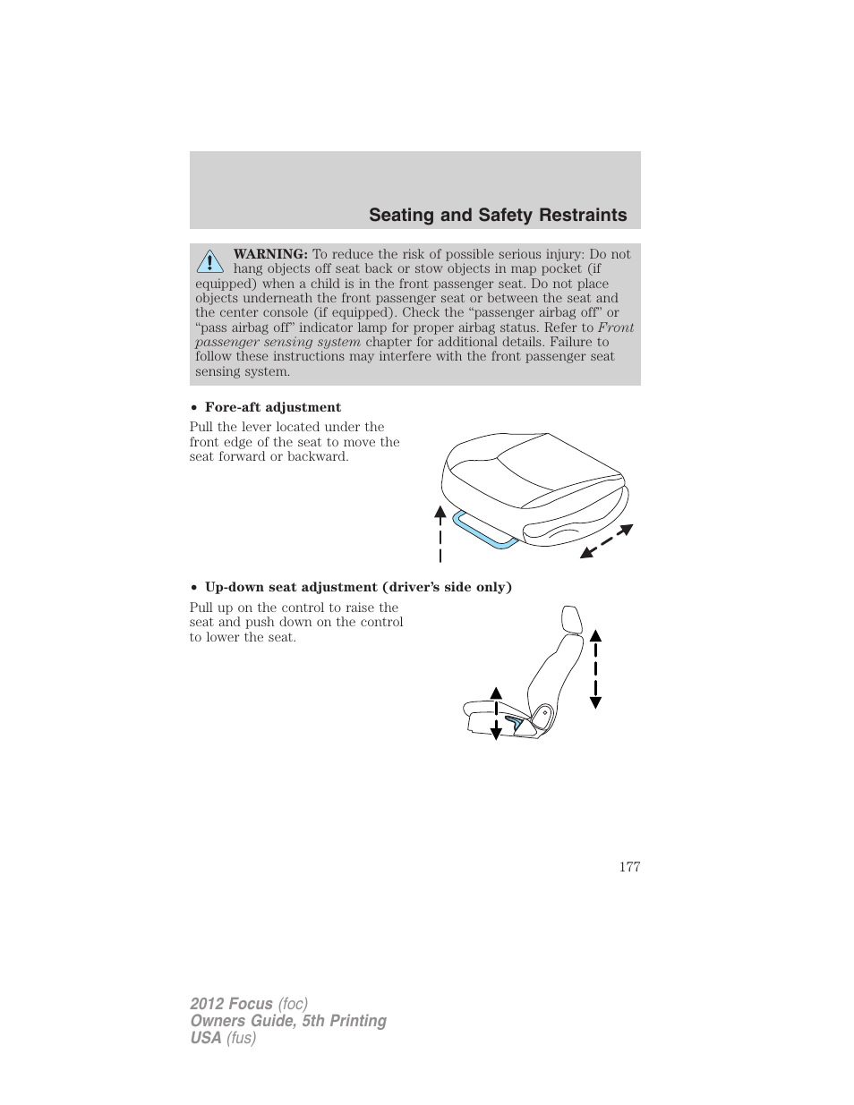 Seating and safety restraints | FORD 2012 Focus v.5 User Manual | Page 177 / 407