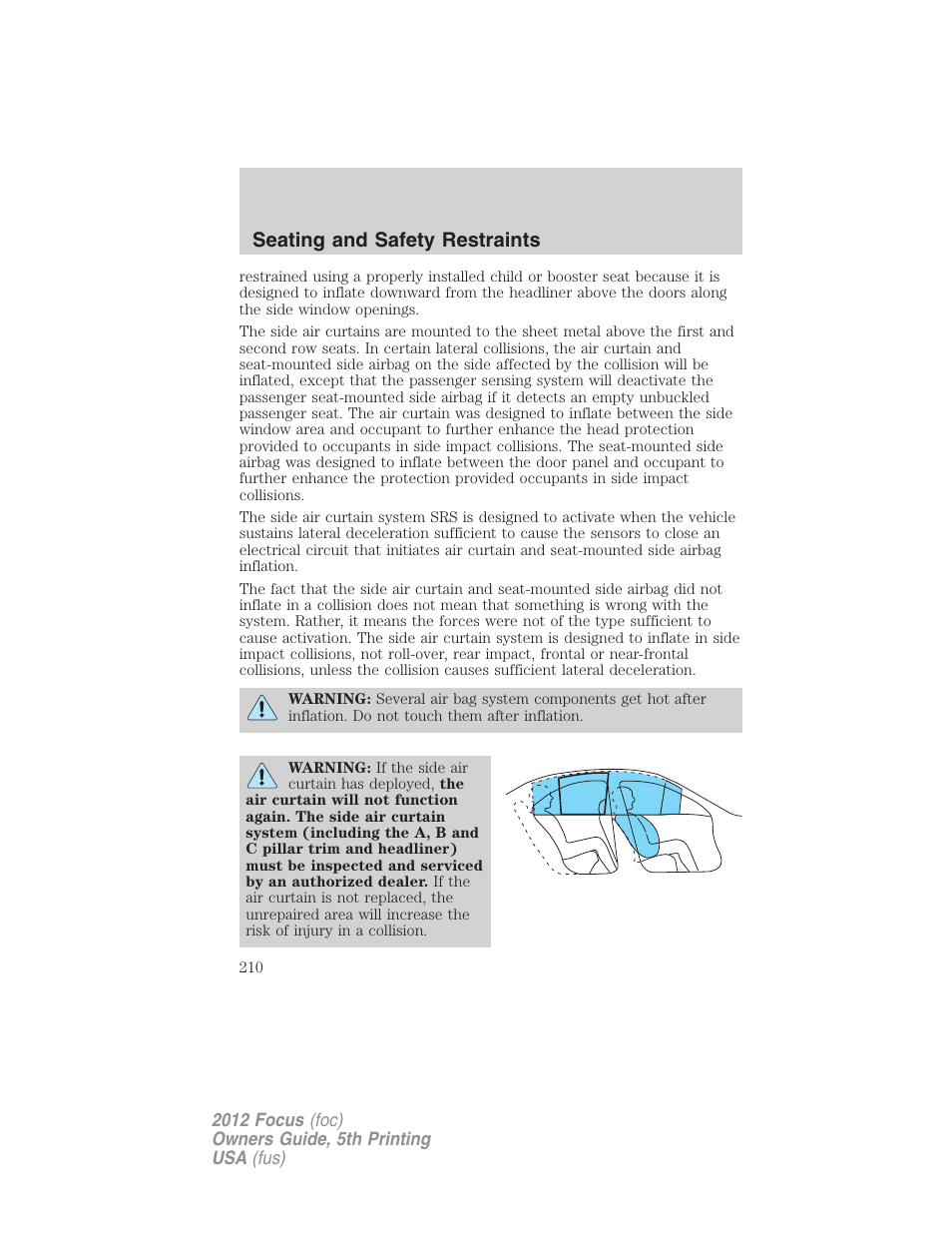 Seating and safety restraints | FORD 2012 Focus v.5 User Manual | Page 210 / 407