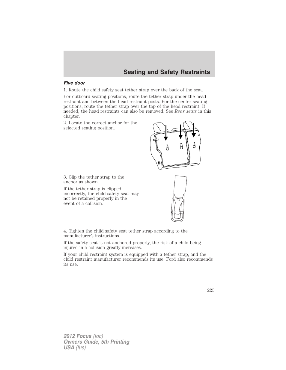 Five door, Seating and safety restraints | FORD 2012 Focus v.5 User Manual | Page 225 / 407
