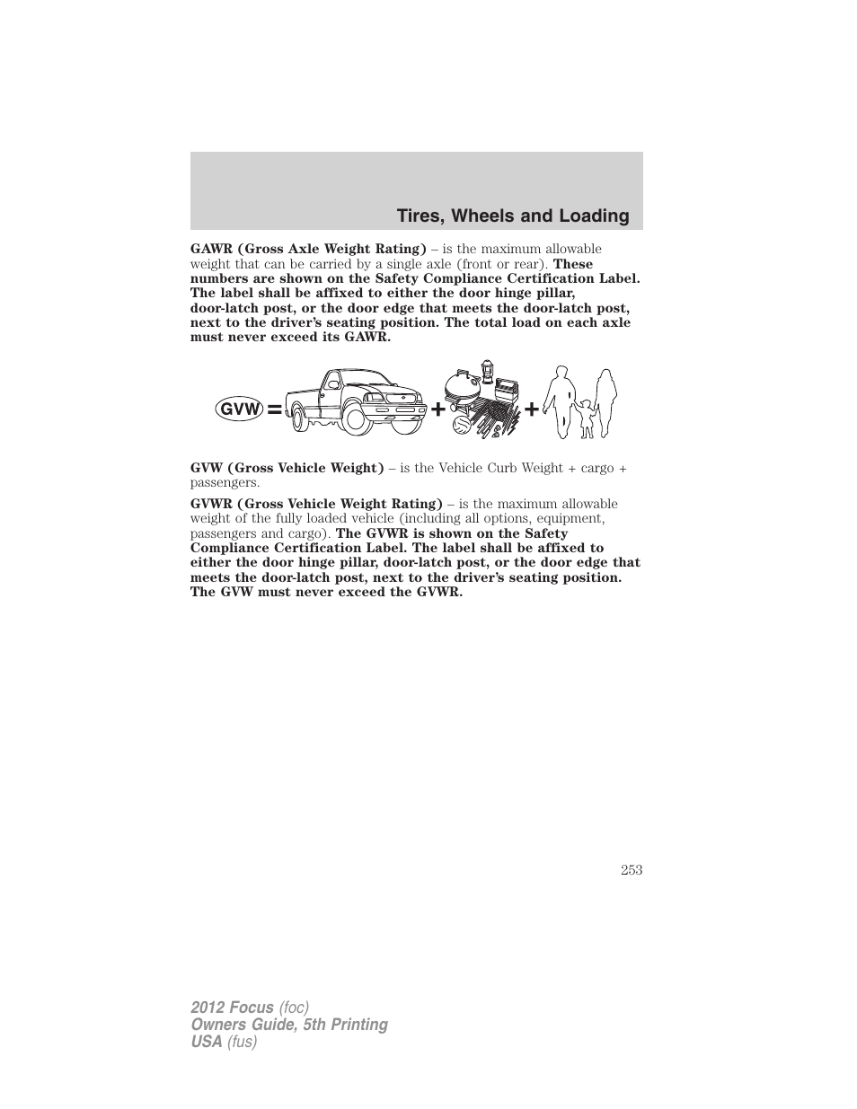 Tires, wheels and loading | FORD 2012 Focus v.5 User Manual | Page 253 / 407