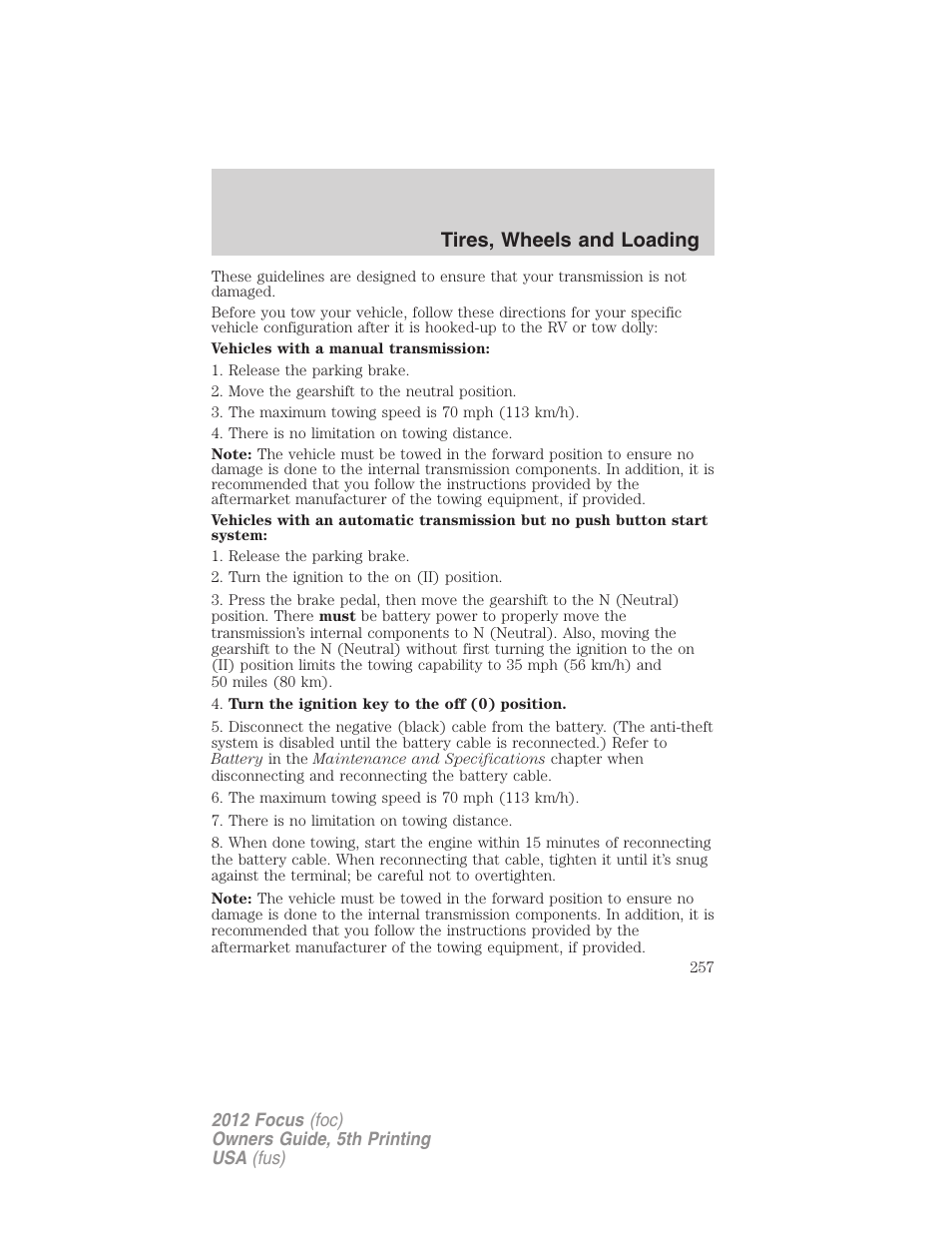 Tires, wheels and loading | FORD 2012 Focus v.5 User Manual | Page 257 / 407