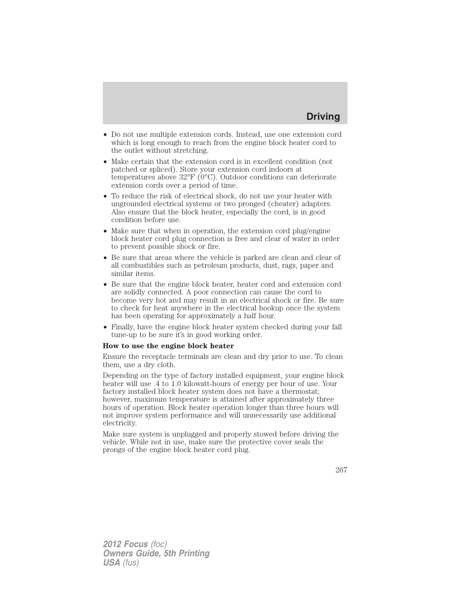 Driving | FORD 2012 Focus v.5 User Manual | Page 267 / 407