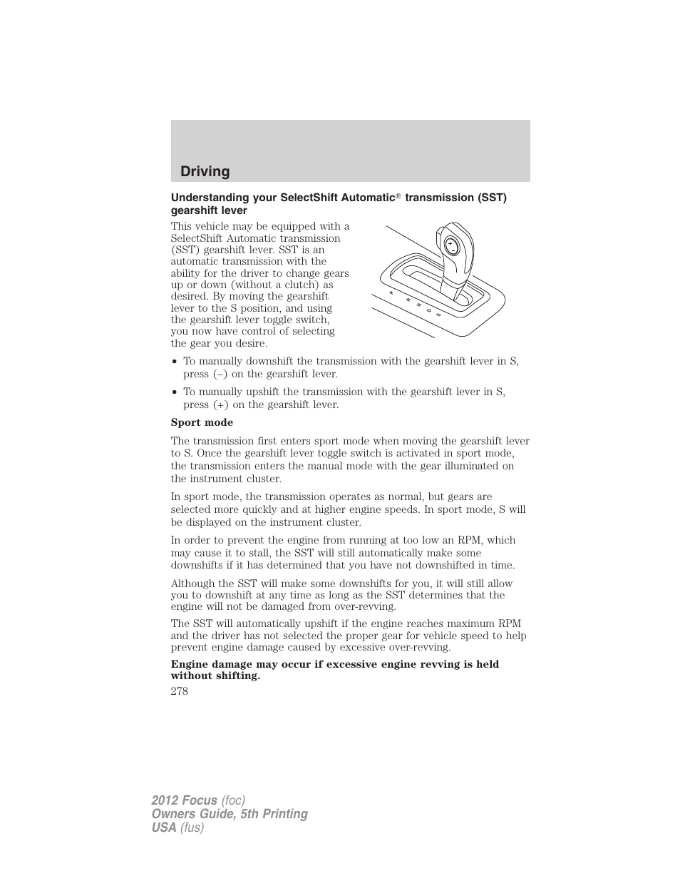 Driving | FORD 2012 Focus v.5 User Manual | Page 278 / 407