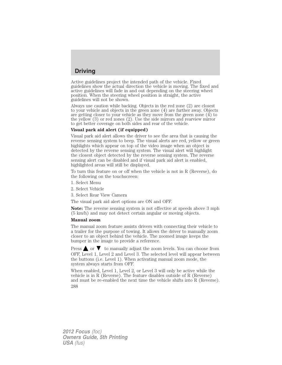 Driving | FORD 2012 Focus v.5 User Manual | Page 288 / 407