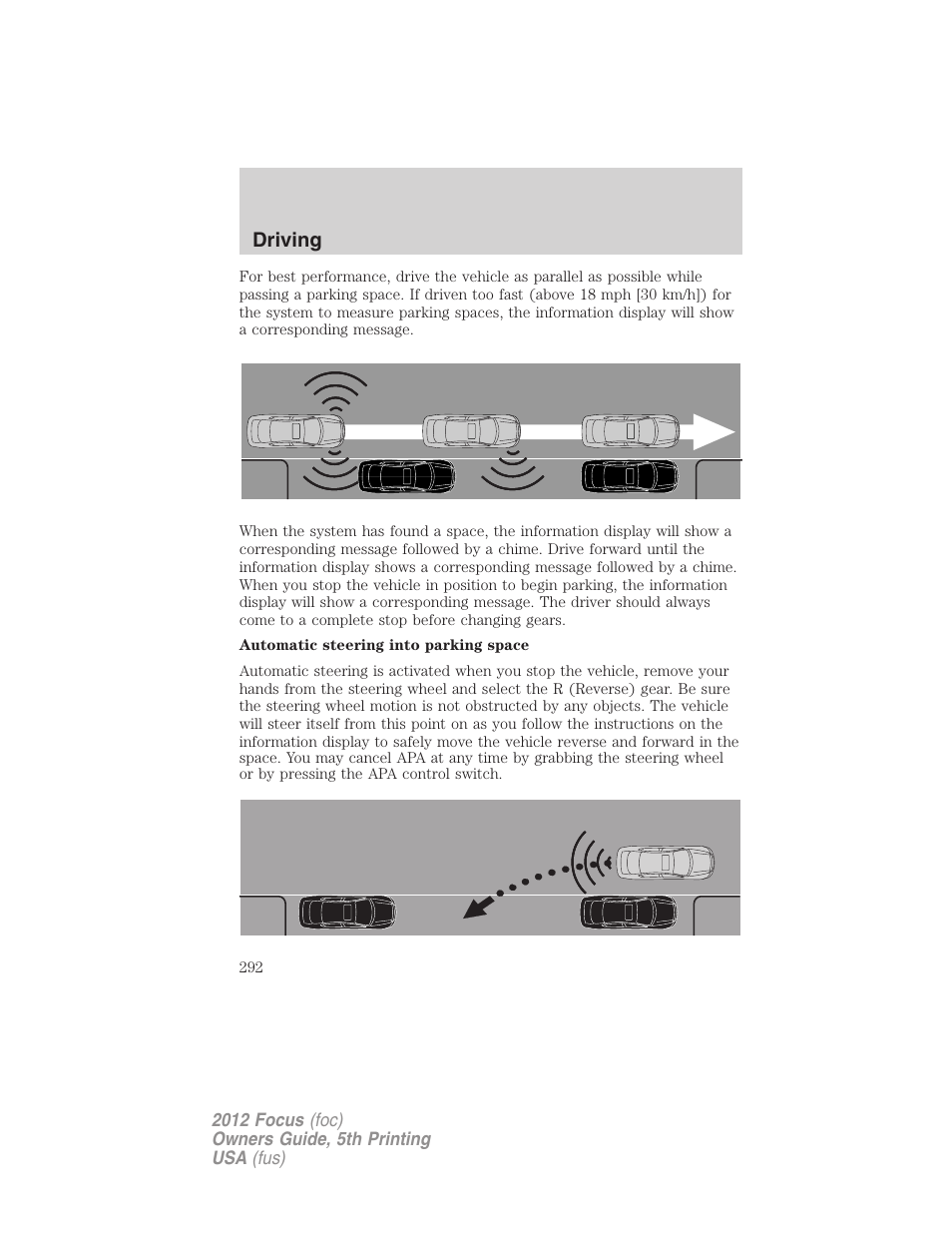 Driving | FORD 2012 Focus v.5 User Manual | Page 292 / 407