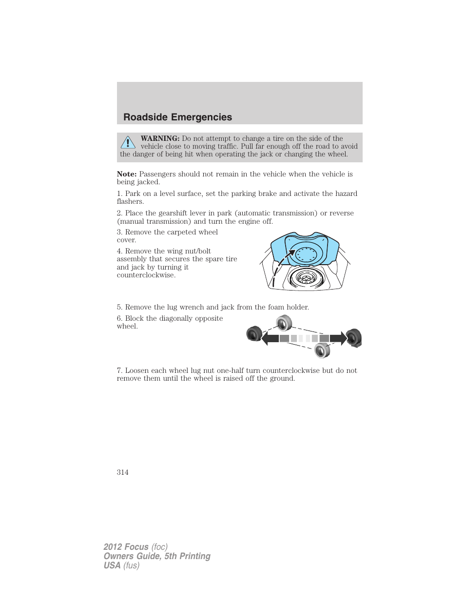 Roadside emergencies | FORD 2012 Focus v.5 User Manual | Page 314 / 407