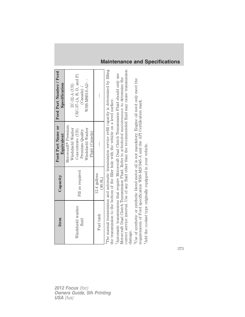 Maintenance and specifications | FORD 2012 Focus v.5 User Manual | Page 373 / 407