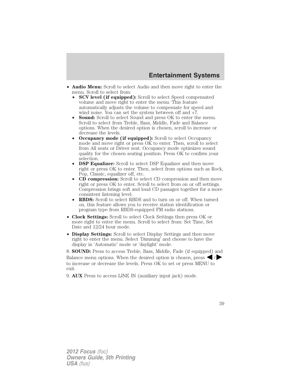 Entertainment systems | FORD 2012 Focus v.5 User Manual | Page 39 / 407