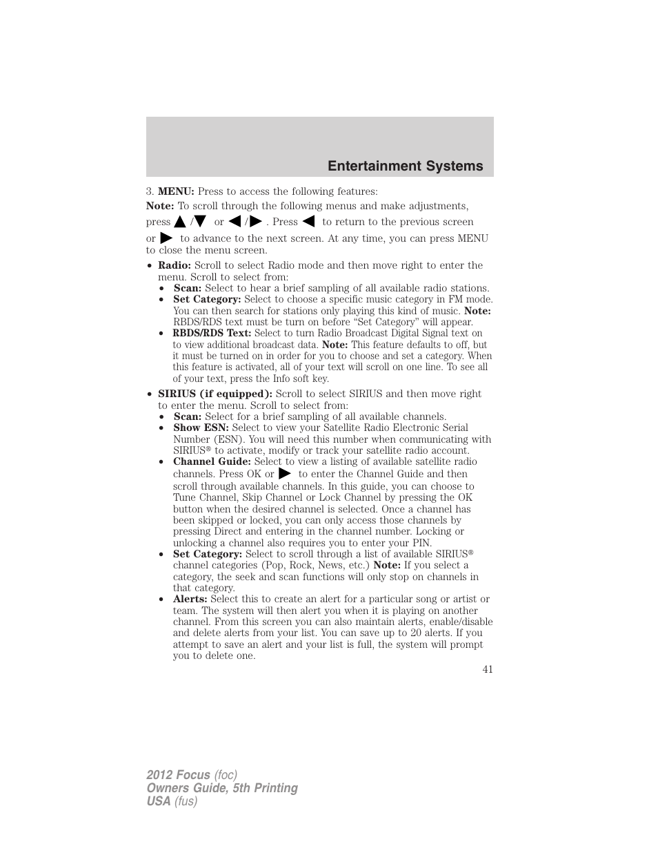 Entertainment systems | FORD 2012 Focus v.5 User Manual | Page 41 / 407
