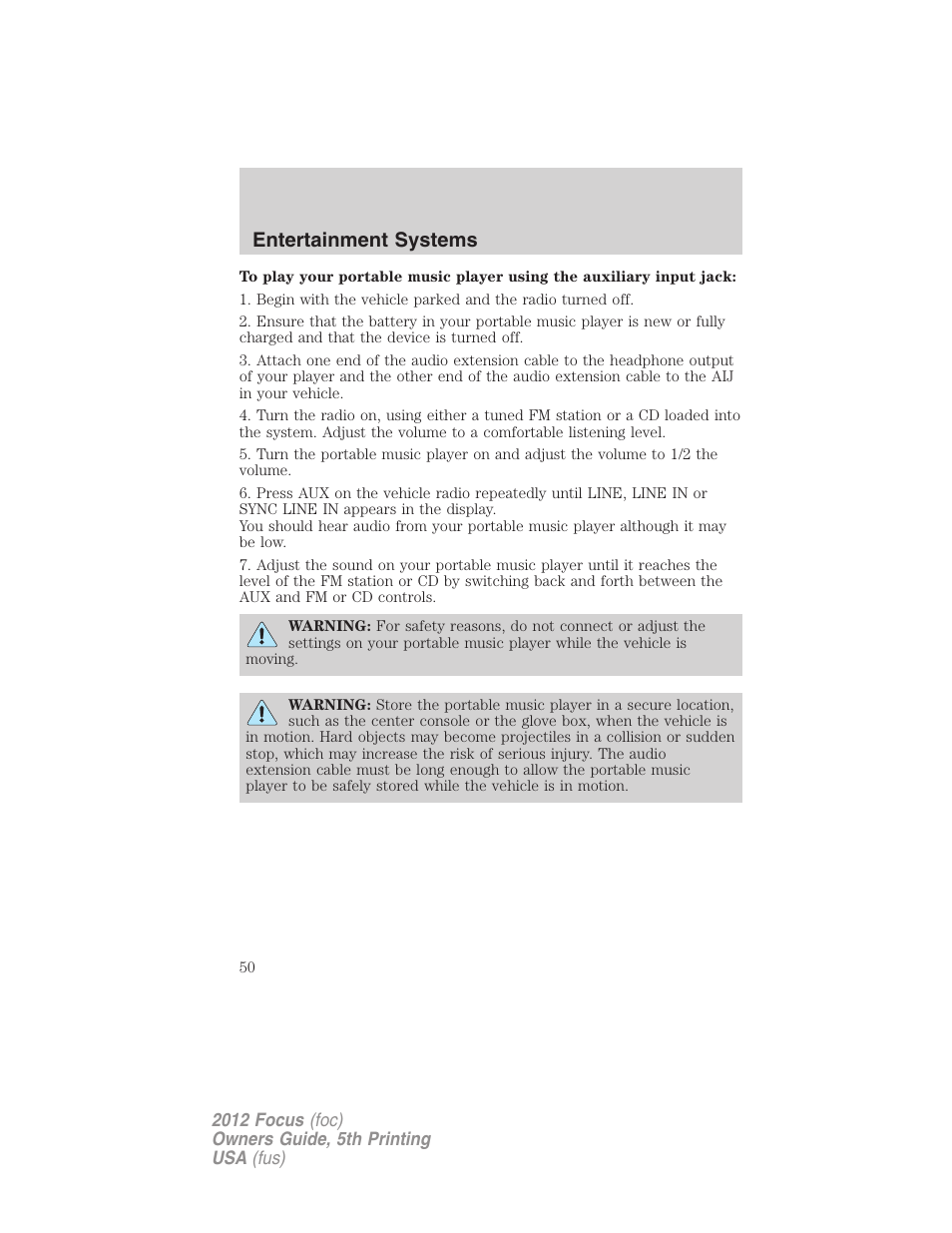 Entertainment systems | FORD 2012 Focus v.5 User Manual | Page 50 / 407