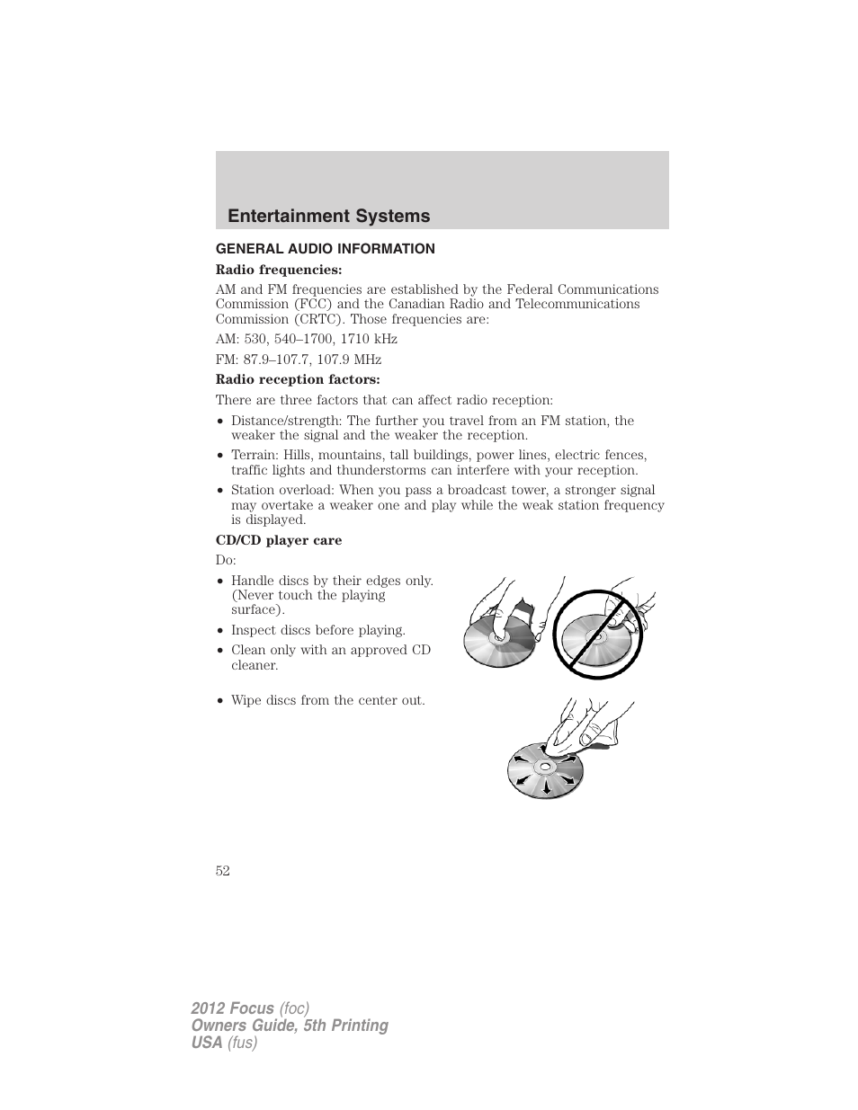 General audio information, Entertainment systems | FORD 2012 Focus v.5 User Manual | Page 52 / 407