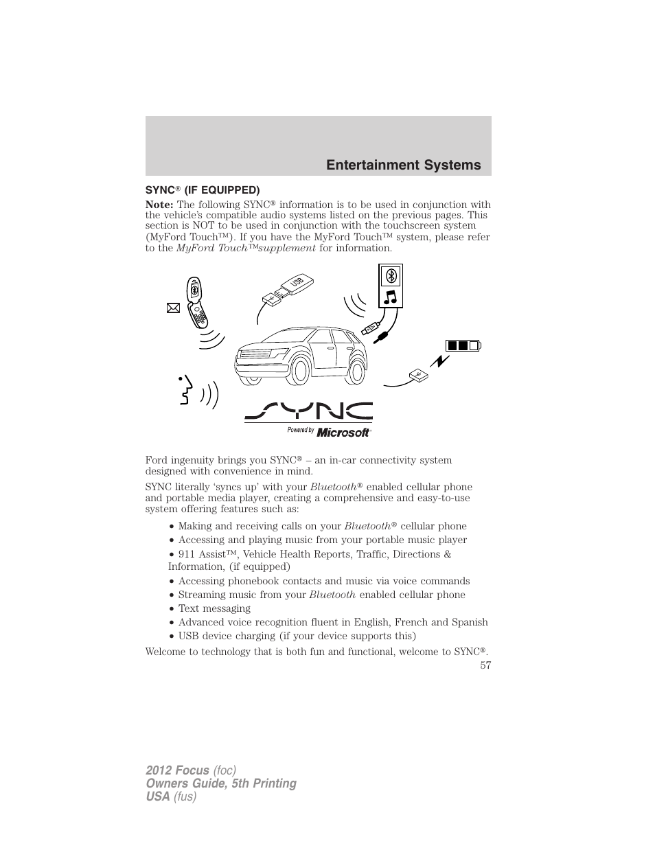 Sync? (if equipped), Sync, Entertainment systems | FORD 2012 Focus v.5 User Manual | Page 57 / 407
