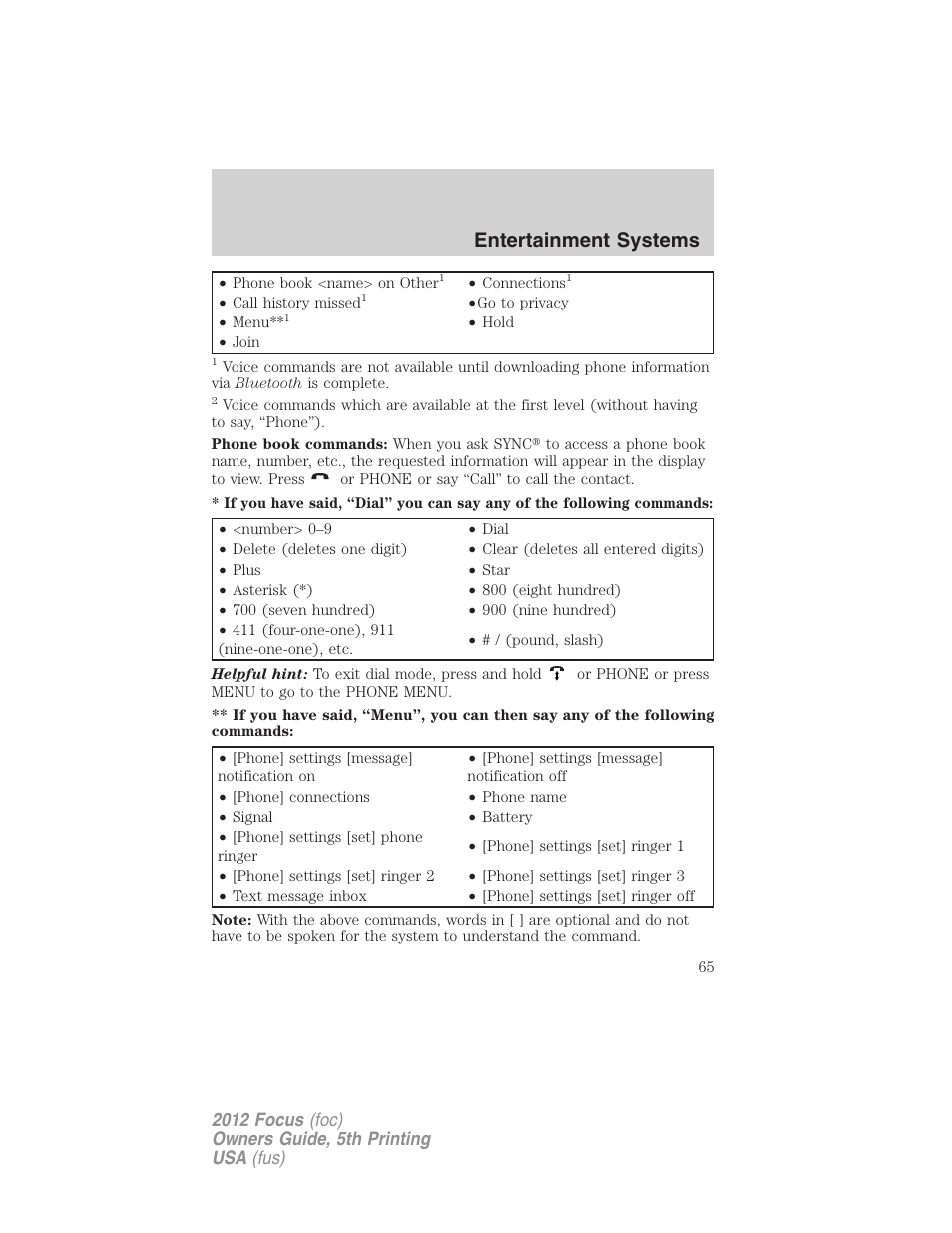 Entertainment systems | FORD 2012 Focus v.5 User Manual | Page 65 / 407