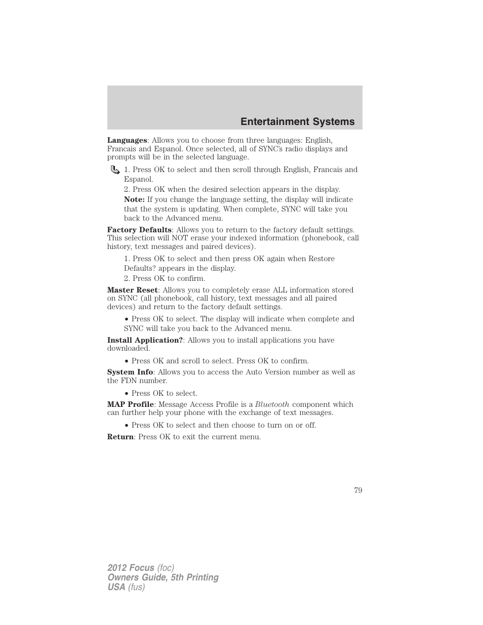 Entertainment systems | FORD 2012 Focus v.5 User Manual | Page 79 / 407