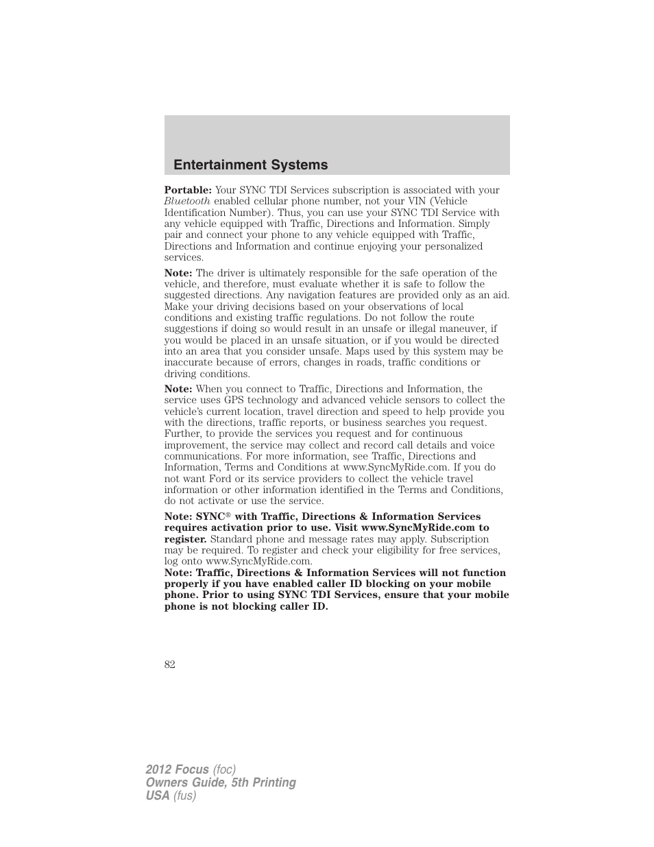 Entertainment systems | FORD 2012 Focus v.5 User Manual | Page 82 / 407