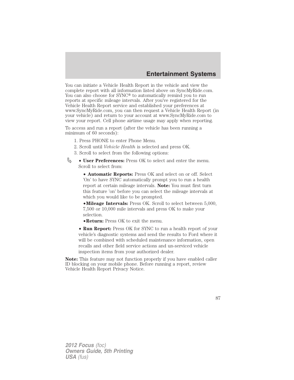 Entertainment systems | FORD 2012 Focus v.5 User Manual | Page 87 / 407