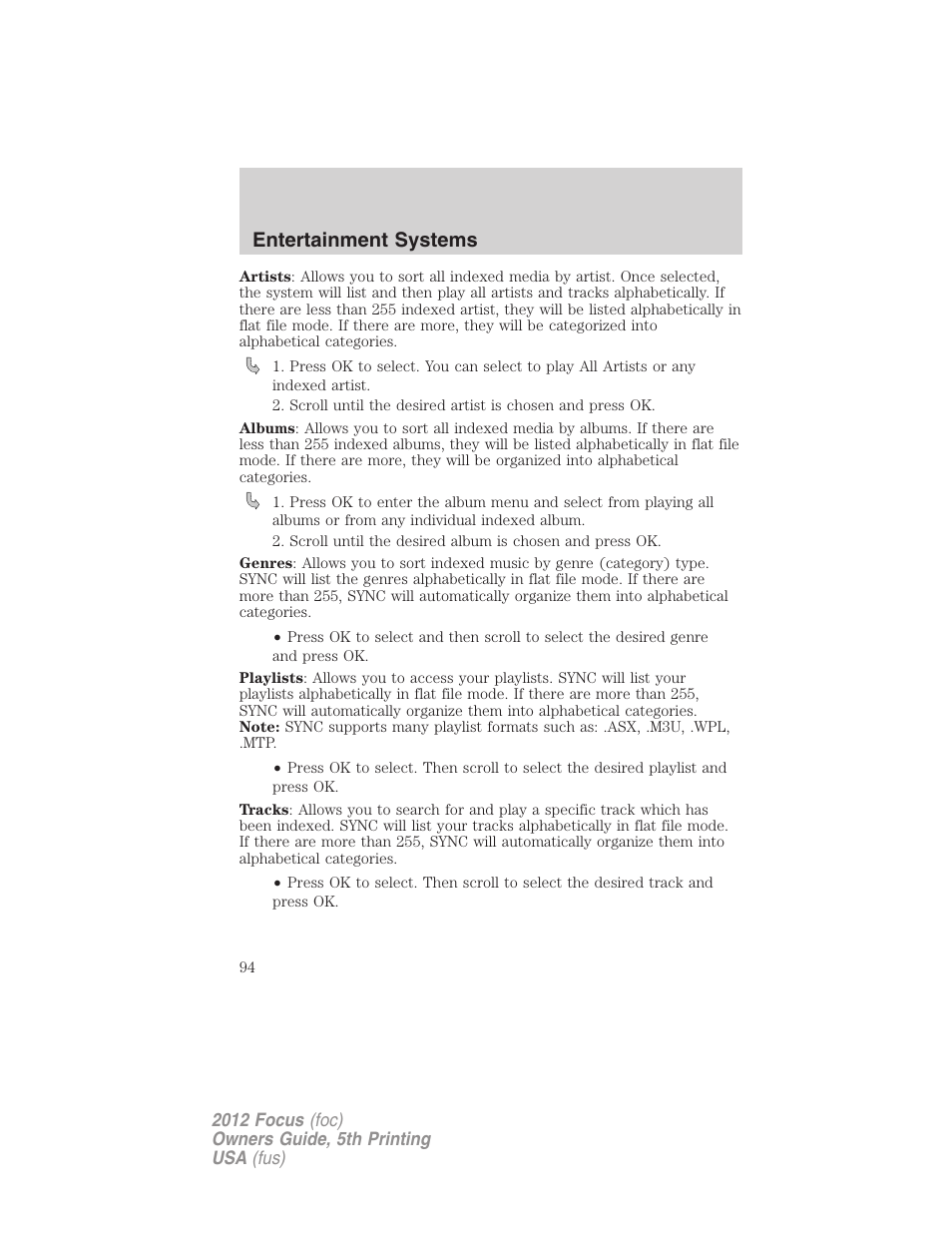 Entertainment systems | FORD 2012 Focus v.5 User Manual | Page 94 / 407