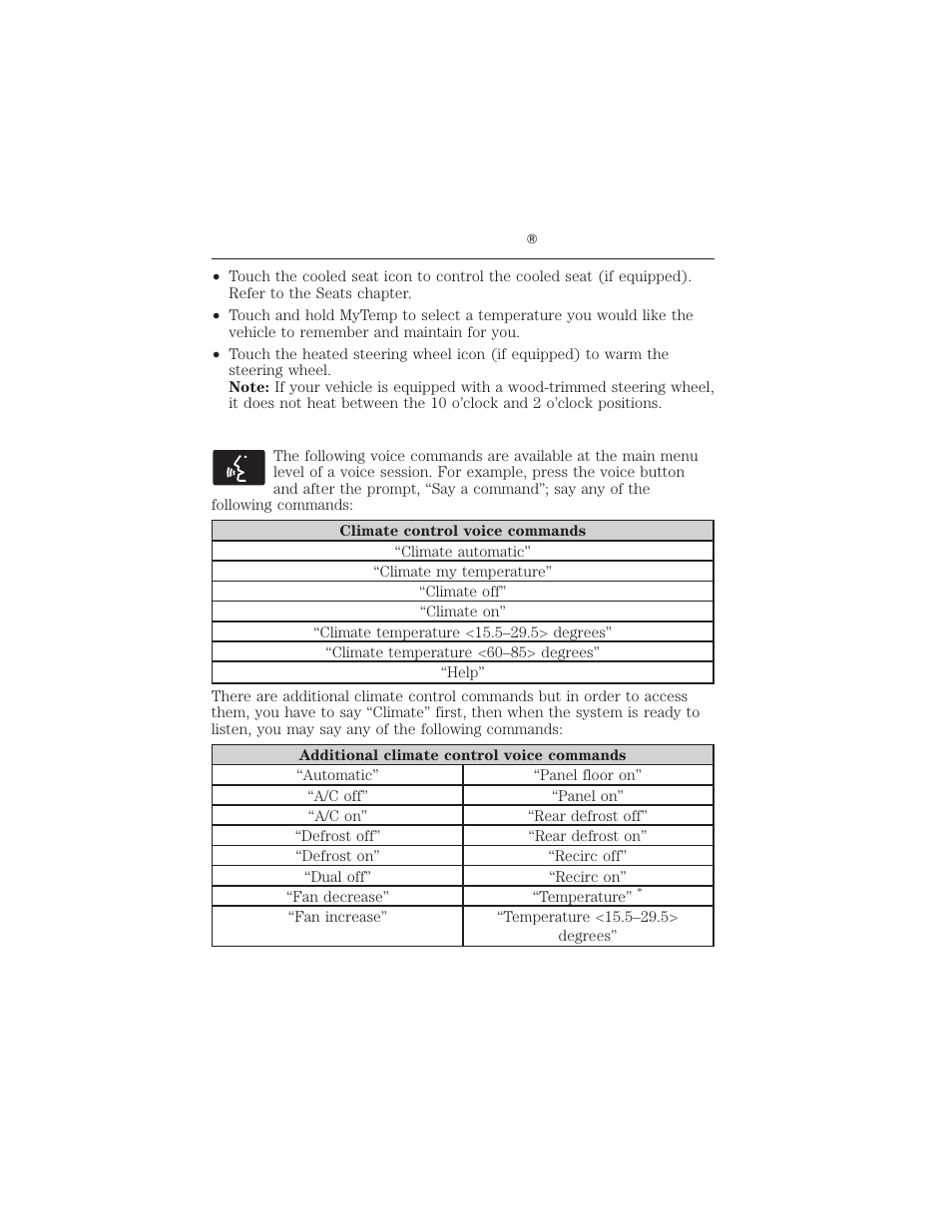 Climate control voice commands, Myford touch ா 111 | FORD 2012 Focus Electric User Manual | Page 111 / 380