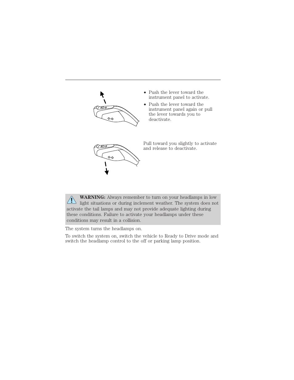 High beams, Flash-to-pass, Daytime running lamps (drl) (if equipped) | Daytime running lamps, Lighting 129 | FORD 2012 Focus Electric User Manual | Page 129 / 380