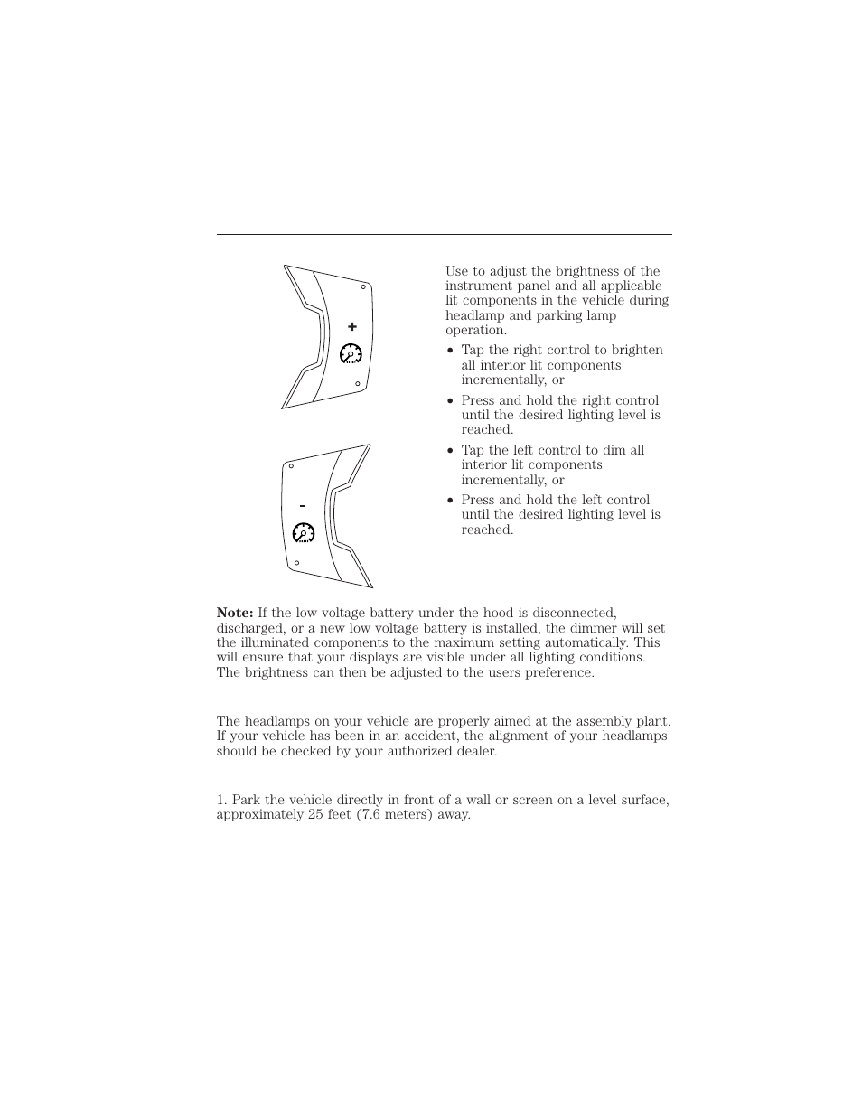 Panel dimmer control, Aiming the headlamps, Vertical aim adjustment | 130 lighting | FORD 2012 Focus Electric User Manual | Page 130 / 380